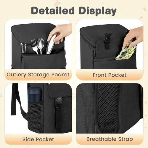 Miniatura 4 de Mochila enfriadora, 30 latas, mochila de almuerzo aislada para hombres y mujeres, bolsa térmica portátil a prueba de fugas para el trabajo, oficina