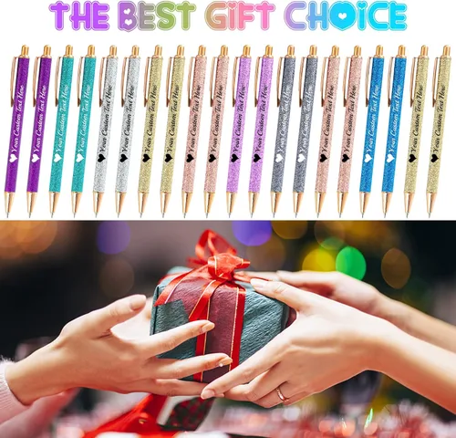 Miniatura 6 de Bolígrafos con purpurina personalizados con nombre, bolígrafos bonitos y bonitos personalizados, bolígrafos retráctiles de tinta negra, suministros
