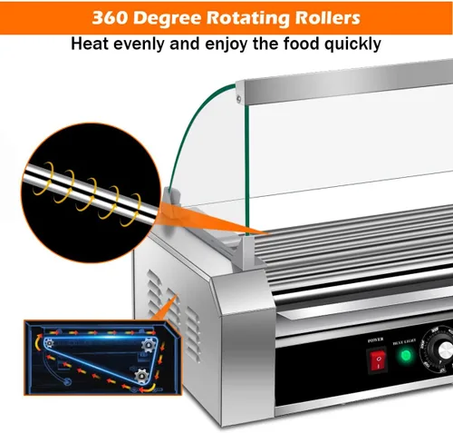 Miniatura 4 de KOTEK Máquina de rodillos para perros calientes, 18 perritos calientes y 7 rodillos antiadherentes, máquina de cocina para parrilla de salchichas