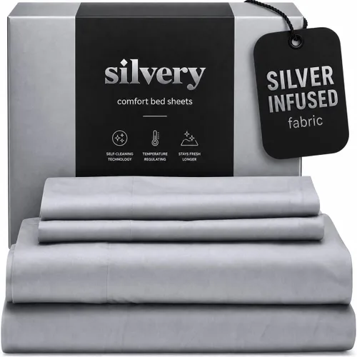 Miniatura 13 de Silvery Juego de sábanas con infusión de plata, tela ultrasuave que regula la temperatura con tecnología de autolimpieza que se mantiene fresca 3