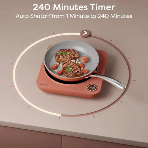 Miniatura 5 de CIARRA CATIH1A-O Cocina de inducción portátil, quemador eléctrico de encimera delgado con sensor táctil y tiempo digital, naranja 2-Naranja
