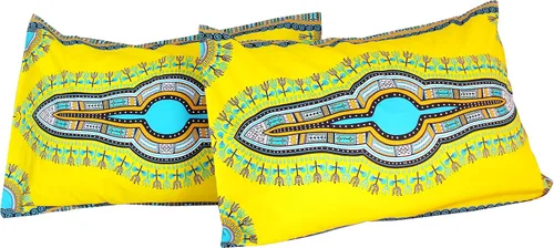 Miniatura 5 de RaanPahMuang Fundas de almohada en African Dashiki Art 100% algodón tejido Batik estampados, juego de 2 fundas, negro amarillo