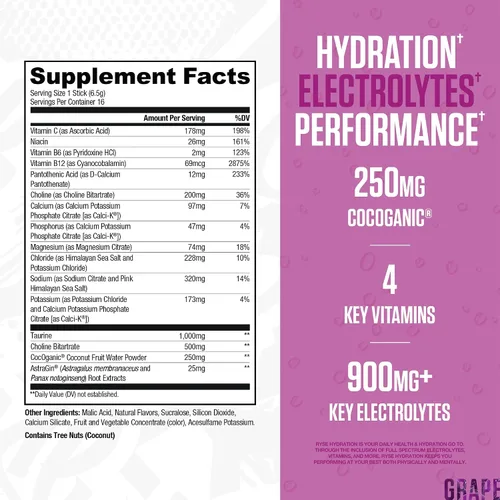 Miniatura 2 de RYSE Hydration - Paquetes de mezcla de electrolitos en polvo para bebidas – Kool-Aid Grape – electrolitos de espectro completo sin azúcar