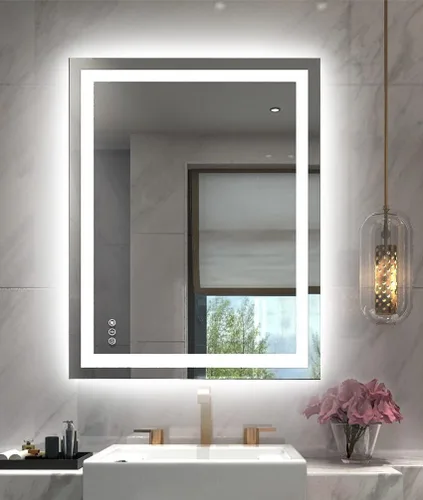 Miniatura 54 de Amorho Espejo de baño LED de 24 x 32 pulgadas con luces, iluminación frontal y retroiluminación, regulable continuamente, antiniebla, vidrio Frente