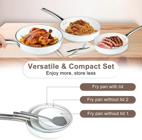 Miniatura 7 de FAB&DELUXE Juego de 5 utensilios de cocina antiadherentes, ollas y sartenes antiadherentes de aluminio con tapas de vidrio, compatibles con todas