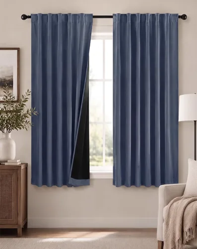 Miniatura 34 de PONY DANCE Cortinas opacas 100% cortas de 24 pulgadas de largo, medias cortinas con aislamiento térmico para ventanas pequeñas con parte trasera