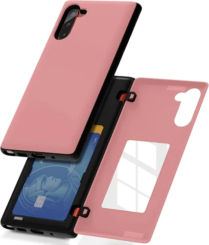 GOOSPERY Funda tipo cartera para Galaxy Note 10 con portador de tarjetas, funda protectora de doble capa con parachoques para teléfono (rosa)