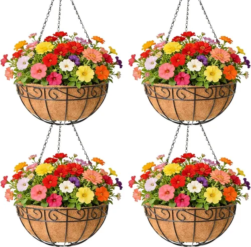 Miniatura 8 de Paquete de 4 macetas colgantes de metal de 8 pulgadas para exteriores, maceta colgante, soporte redondo y moderno, accesorio de jardín