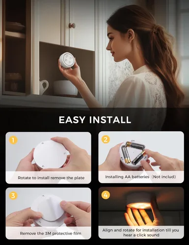 Miniatura 7 de Luces de disco con control remoto debajo del gabinete, luces de empuje que funcionan con pilas, mini luces LED sobre el gabinete, paquete de 2