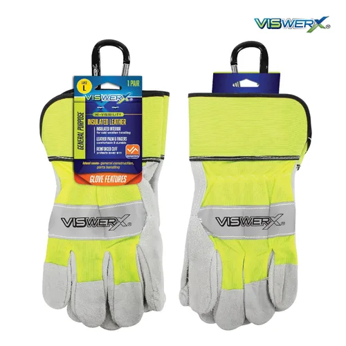 Miniatura 6 de Guante de palma de cuero dividido con forro de alta visibilidad, interior aislado y puño reforzado, guantes de trabajo resistentes, guantes