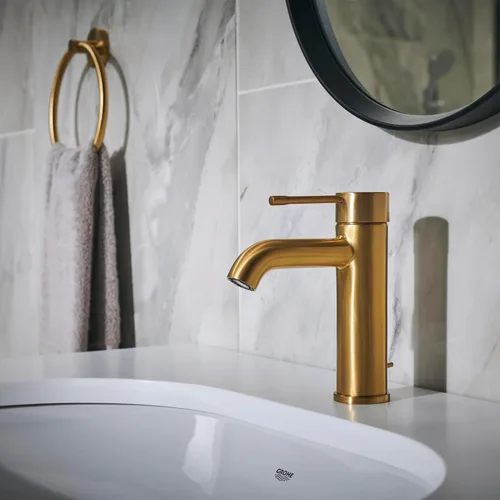 Miniatura 2 de GROHE 23592GNA Essence, grifo de baño de un solo agujero de un solo mango tamaño S 1.2 GPM, amanecer fresco cepillado (oro cepillado)