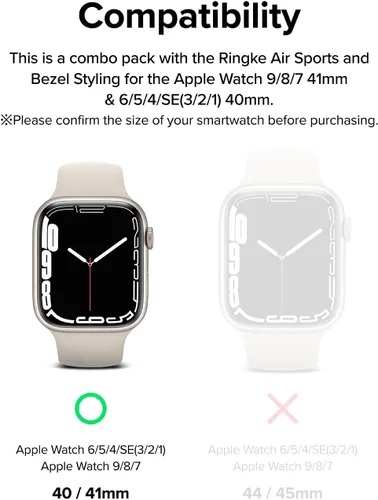 Miniatura 2 de Ringke Air Sports + bisel styling para Apple Watch Series 9, 8, 7 (1.614 in), SE 3, 2, 1 (1.575 in), funda de TPU con marco de acero inoxidable