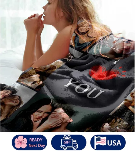 Miniatura 4 de DayOfShe Manta personalizada con foto "I Love You Girlfriend Boy", mantas personalizadas para mamá, papá, pareja, marido y esposa, regalos