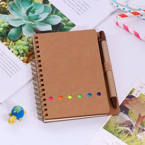 Miniatura 6 de Pack de 4 blocs de notas en espiral con soporte para bolígrafo, cuaderno de papel rayado, notas adhesivas, marcadores de página y fichas de índice
