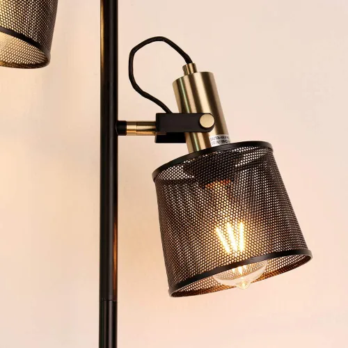 Miniatura 4 de Lámparas de pie de malla metálica de hierro retro industrial de 2 vías con interruptor ajustable enchufable para sala de estar, dormitorio, oficina