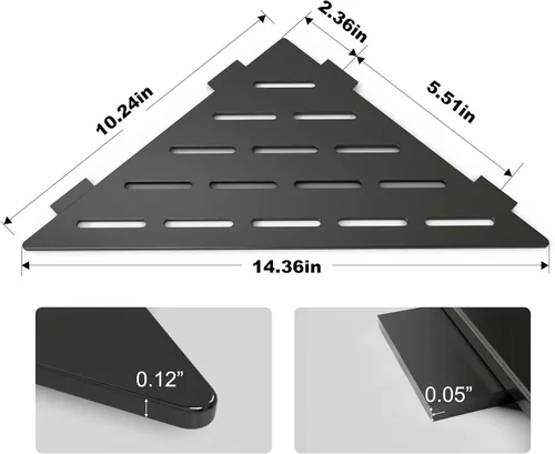 Miniatura 2 de Estante de ducha esquinero, almacenamiento incorporado en baño para paredes de azulejos de 90°, acero inoxidable 304 negro mate, juego de 2