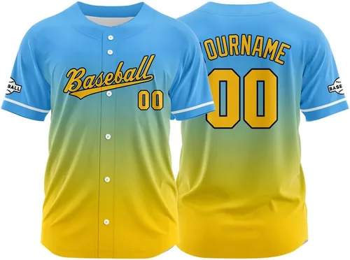 Miniatura 31 de Camiseta de béisbol con degradado personalizado, nombre, número y logotipo personalizados para hombres, mujeres y niños