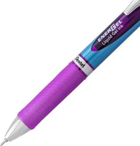 Miniatura 3 de Pentel Pluma de tinta de gel, bolígrafo retráctil EnerGel RTX, 0.5mm, punta fina, punta de aguja, tinta violeta (BLN75BP2V)