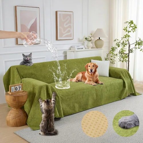 PuTian Funda de sofá 100% impermeable para perros, antiarañazos, lavable, antideslizante, manta de funda de 2 cojines para sofá silla reclinable