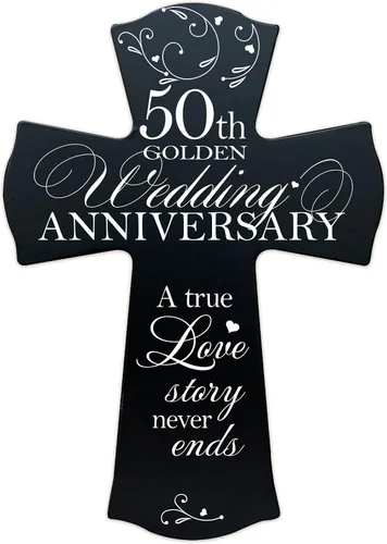 LifeSong Milestones Cruz de pared del 50º aniversario de boda: símbolo atemporal de amor y compromiso, decoración elegante para celebración del