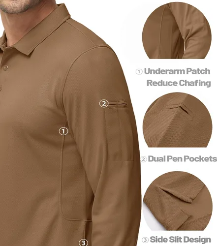 Miniatura 4 de MAGCOMSEN Camisas polo para hombre, 3 botones, secado rápido, manga larga, tácticas, camisa de golf