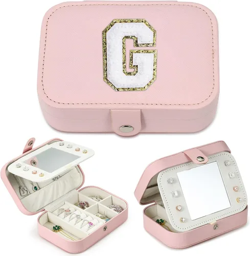 Parima Joyero mediano para niñas, joyero con inicial de viaje para niñas, caja organizadora de joyas mediana Joyero de viaje organizador de joyas