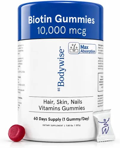 Miniatura 11 de Be Bodywise Gomitas para el crecimiento del cabello con biotina para mujeres I sin azúcar I Vitaminas para la piel y las uñas I Biotina, zinc, ácido