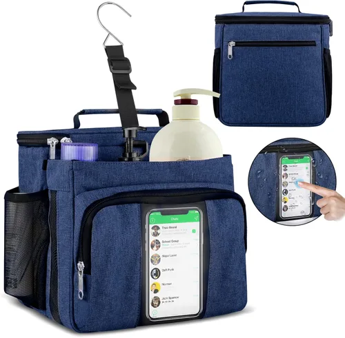Miniatura 10 de Bukere Bolsa de ducha portátil para dormitorio universitario, compartimiento separado, gran capacidad, base de malla de secado rápido, bolsa de baño