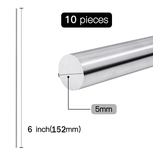Miniatura 2 de Feelers - Varilla redonda de aluminio de 3/16" (5mm) de diámetro, varilla sólida de aluminio 6061 para bricolaje, 150mm de longitud, 10