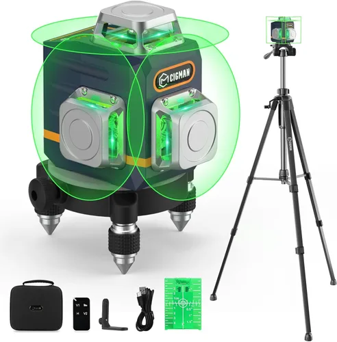 Miniatura 10 de CIGMAN Nivel láser CM-801 Nivel láser autonivelante 3 x 360 ° 3D Línea cruzada verde para decoración y colgar cuadros con dos baterías recargables