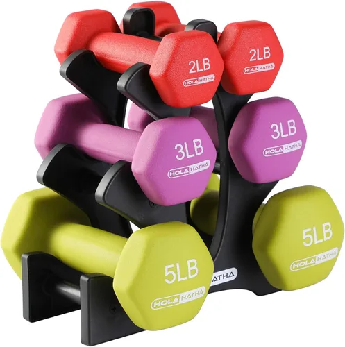 Miniatura 12 de HolaHatha Neoprene Dumbbell Weights Set w/Rack, Home Gym Equipment - Portable Weighted Exercise Dumbbells for Fitness, Training, and Lifting