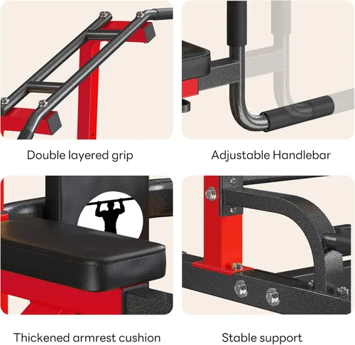 Miniatura 4 de SogesPower Power Tower - Barra de dominadas multifunción para gimnasio en casa, altura ajustable, barra de inmersión, equipo de entrenamiento de Rojo