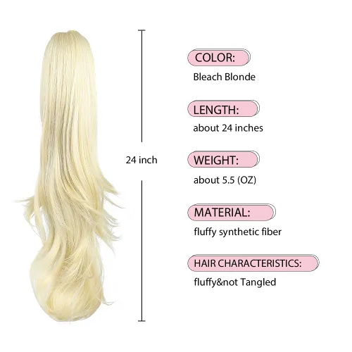 Miniatura 82 de Extensiones de cola de caballo de cabello rubio, extensiones de cola de caballo para mujer, pinza de extensiones de cabello rizado de 12 pulgadas