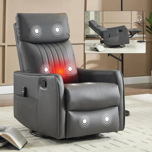 Miniatura 17 de Sillón reclinable de masaje de respaldo alto con calor, mecedora giratoria para espacios pequeños, sillón reclinable manual para adultos, perfecto