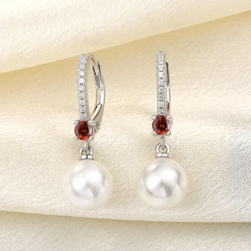 Miniatura 3 de JO WISDOM Pendientes de aro de perlas de agua dulce de plata de ley 925 con perlas reales colgantes, perlas de imitación