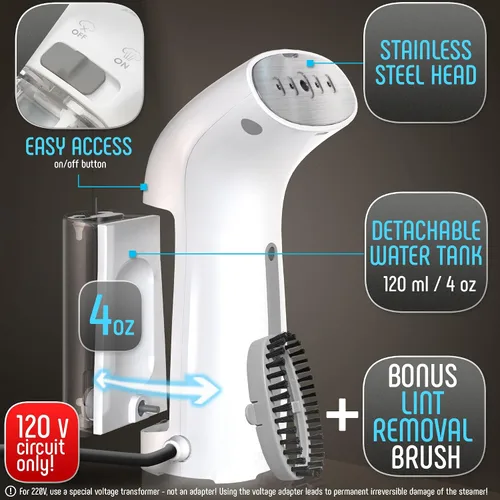 Miniatura 6 de Vaporizador de hierro de mano para ropa, tamaño de viaje, potente, portátil, compacto, mini plancha de vapor para hogar, removedor de arrugas, Blanco