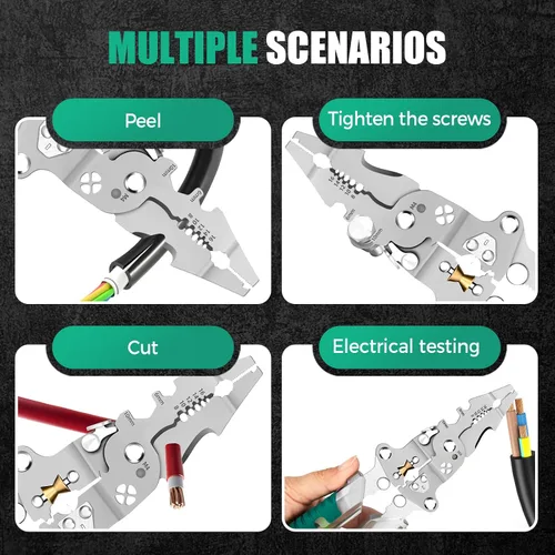 Miniatura 7 de 18 En 1 pelacables plegable, pelacables nuevos 2025 con detector de voltaje, alicates pelacables multifuncionales para cortar y extraer cables
