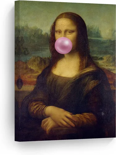 Smile Art Design Obra maestra de Leonardo Da Vinci Mona Lisa - Lienzo impreso en lienzo con diseño de chicles rosados, pinturas famosas, arte de