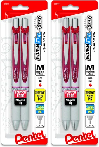 Miniatura 9 de Pentel EnerGel Pearl - Bolígrafo de gel líquido retráctil, punta de aguja (0,7 mm), trazo medio, tinta azul, paquete de 2 unidades (BLN77WBP2C)