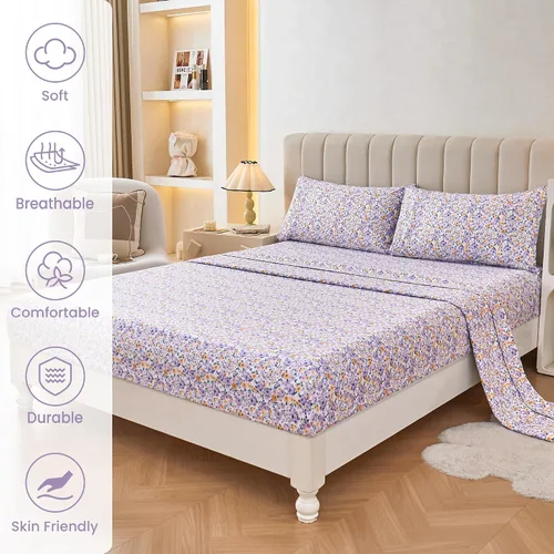 Miniatura 2 de Mooreeke Sábanas de cama Queen con estampado floral, ropa de cama impresa de microfibra suave y fundas de almohada, sábana vintage Queen de bolsillo