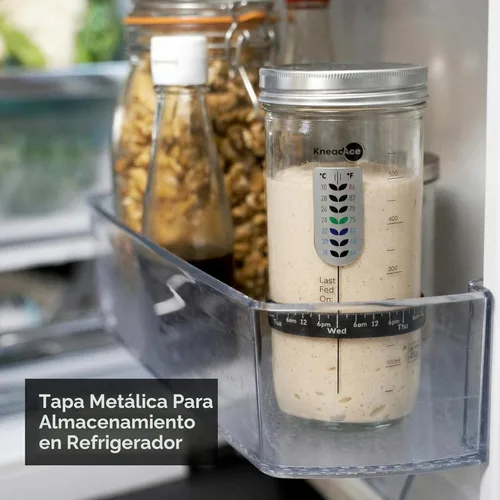 Miniatura 6 de KneadAce Tarro básico de masa madre con banda de alimentación marcada con fecha, termómetro, raspador de tarro de masa madre, cubierta de tela 1