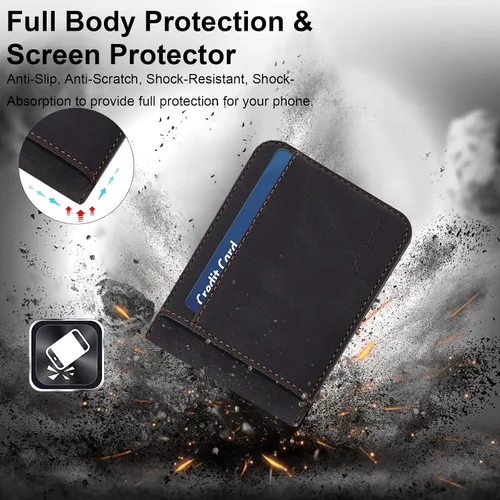 Miniatura 2 de Funda de piel con tapa para Samsung Galaxy Z Flip 3, con protección de bisagra, delgada y magnética tipo cartera [1 tarjetero], funda protectora a
