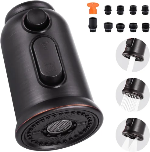 Reemplazo de cabezal de grifo extraíble, cabezal rociador de grifo de cocina de 3 funciones con 9 adaptadores, boquilla rociadora de grifo de cocina