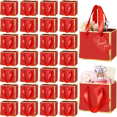 Miniatura 31 de Yeaqee 50 mini bolsas de regalo de papel de aluminio metálico con asas de 4 x 4.75 x 2.25 pulgadas, bolsa pequeña de agradecimiento de San Valentín