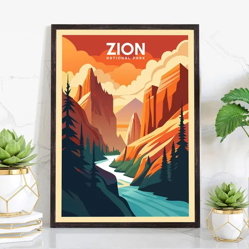 Miniatura 3 de Póster del Parque Nacional Zion, impresiones artísticas de pared de los parques nacionales Zion, póster de viaje retro de Utah, pósteres vintage