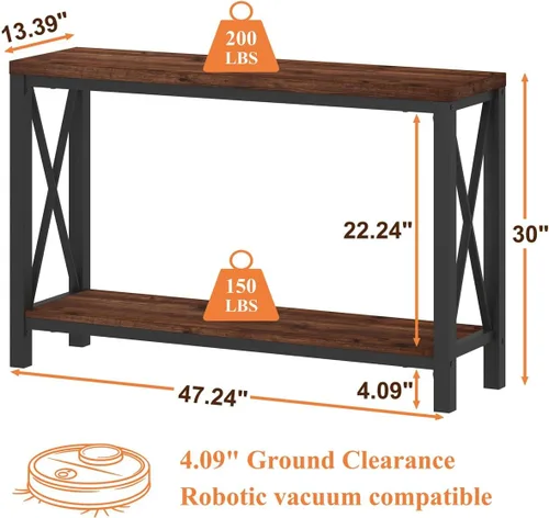 Miniatura 2 de BON AUGURE Mesa consola de 2 niveles para entrada, mesa de sofá de metal y madera detrás del sofá para sala de estar, mesas de entrada industriales