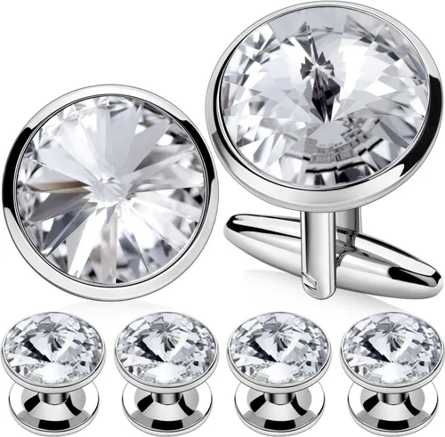 Miniatura 8 de HAWSON Gemelos para hombre con juego de tachuelas de camisa de 4/6 piezas, caja de regalo, joyería para hombre o accesorios para boda, fiesta