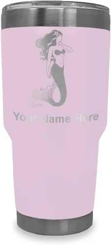 Miniatura 18 de LaserGram Vaso aislado al vacío de 20 onzas, sirena, grabado personalizado incluido (negro)