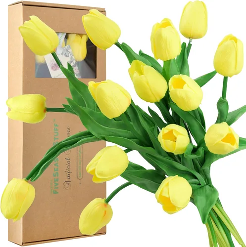 Miniatura 22 de FiveSeasonStuff - Flores artificiales de tulipanes, se sientes reales al tacto, ideales como ramo de boda, decoración del hogar, fiesta, arreglos