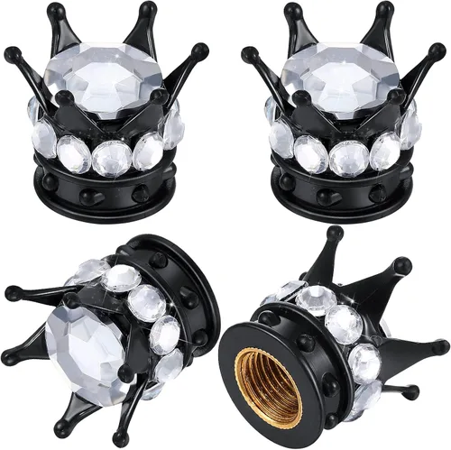 4 tapas para vástagos de válvula de neumático, con forma de corona, hechas a mano, con diamantes de imitación de cristal, universales, corona Blanco